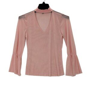 Crave Fame Mesh Top Women Size S Bell Sleeve Mock Neck Y2K Fairy Festival Office